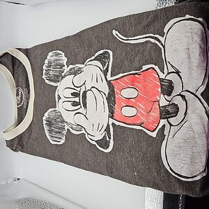 👕 DISNEY Mickey Mouse ringer charcoal gray t-shirt  size XL